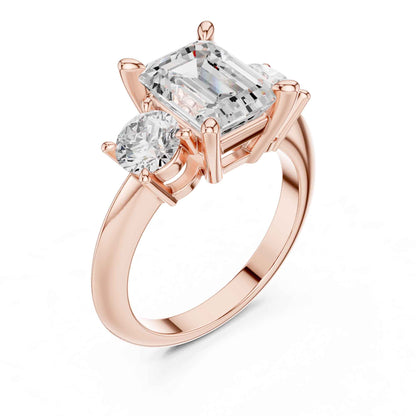 2.5 Carat Emerald Cut Diamond Three-Stone Engagement Ring with Round Side Stones