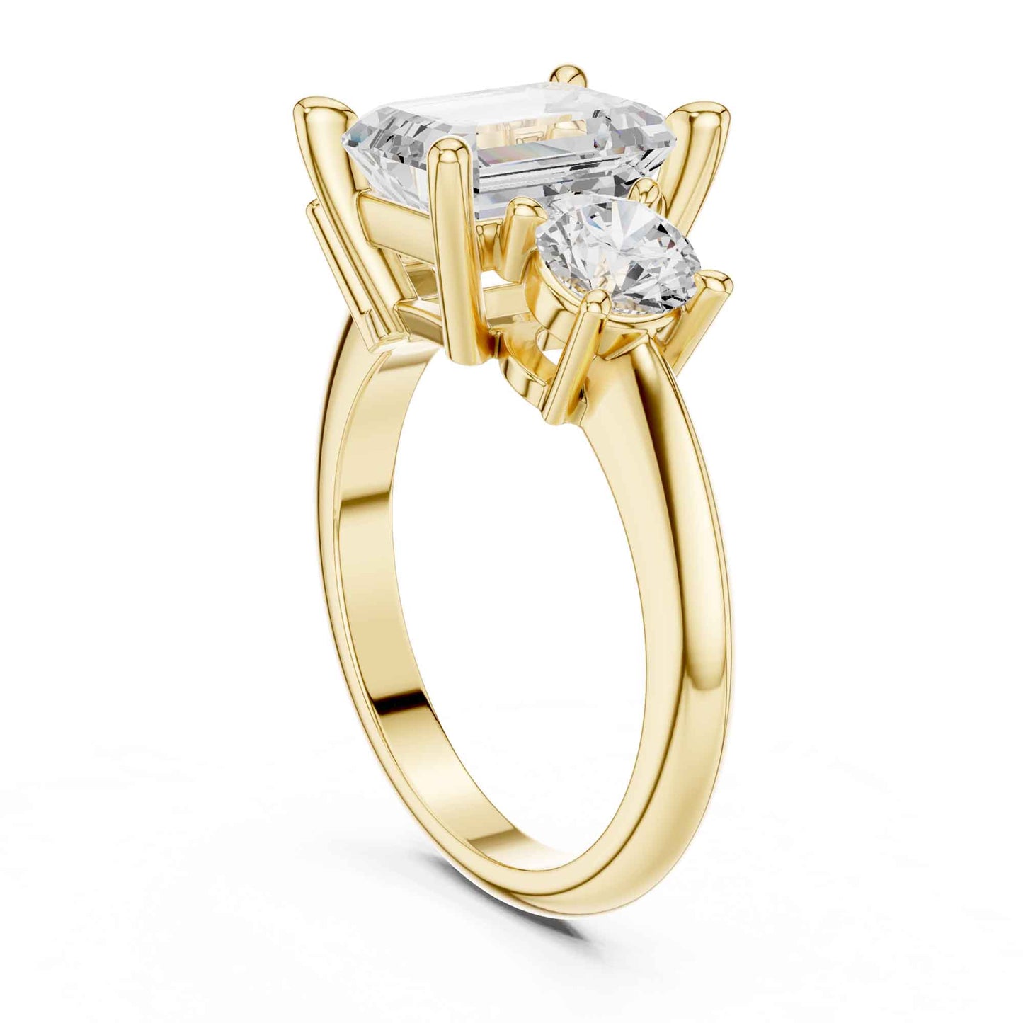 2.5 Carat Emerald Cut Diamond Three-Stone Engagement Ring with Round Side Stones