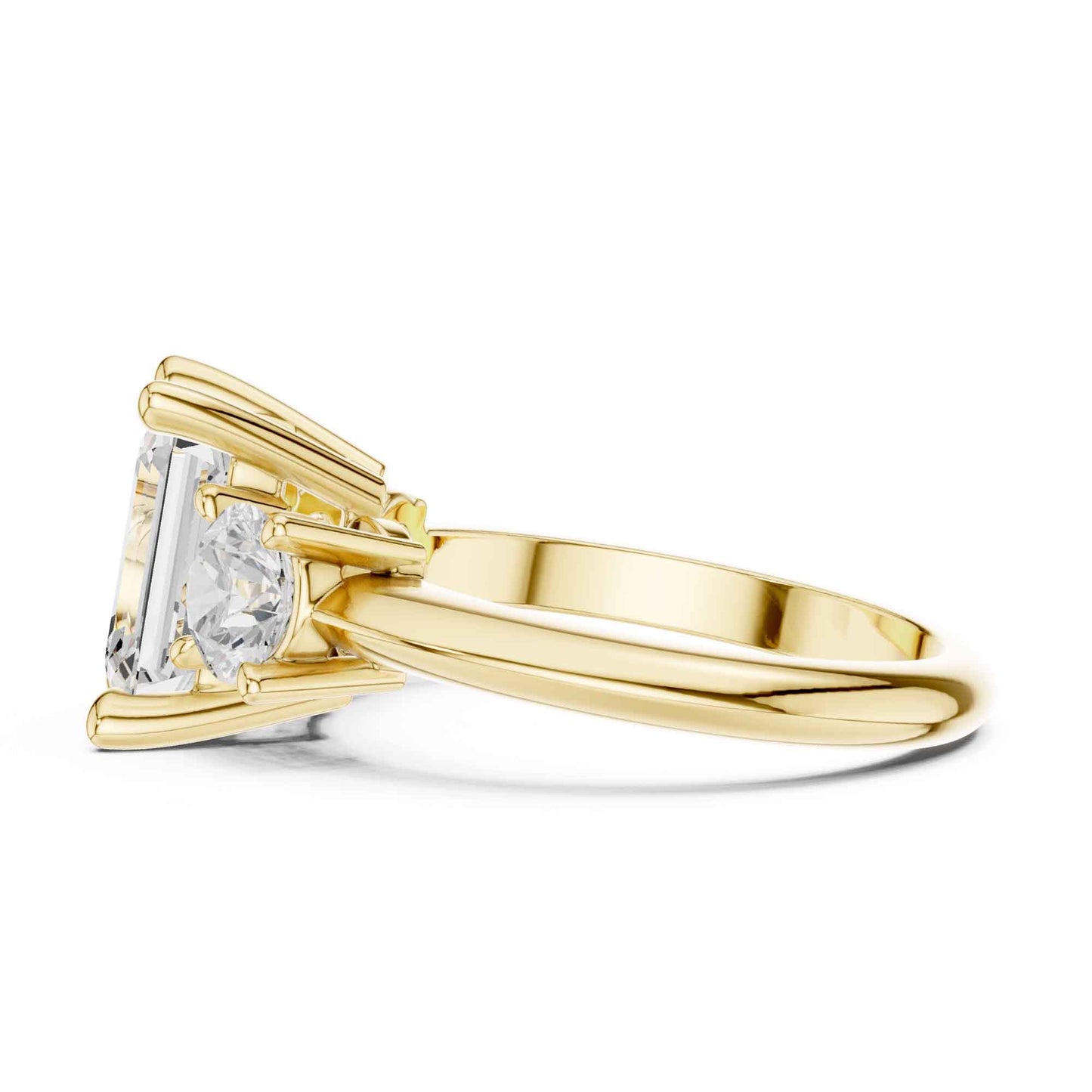 2.5 Carat Emerald Cut Diamond Three-Stone Engagement Ring with Round Side Stones