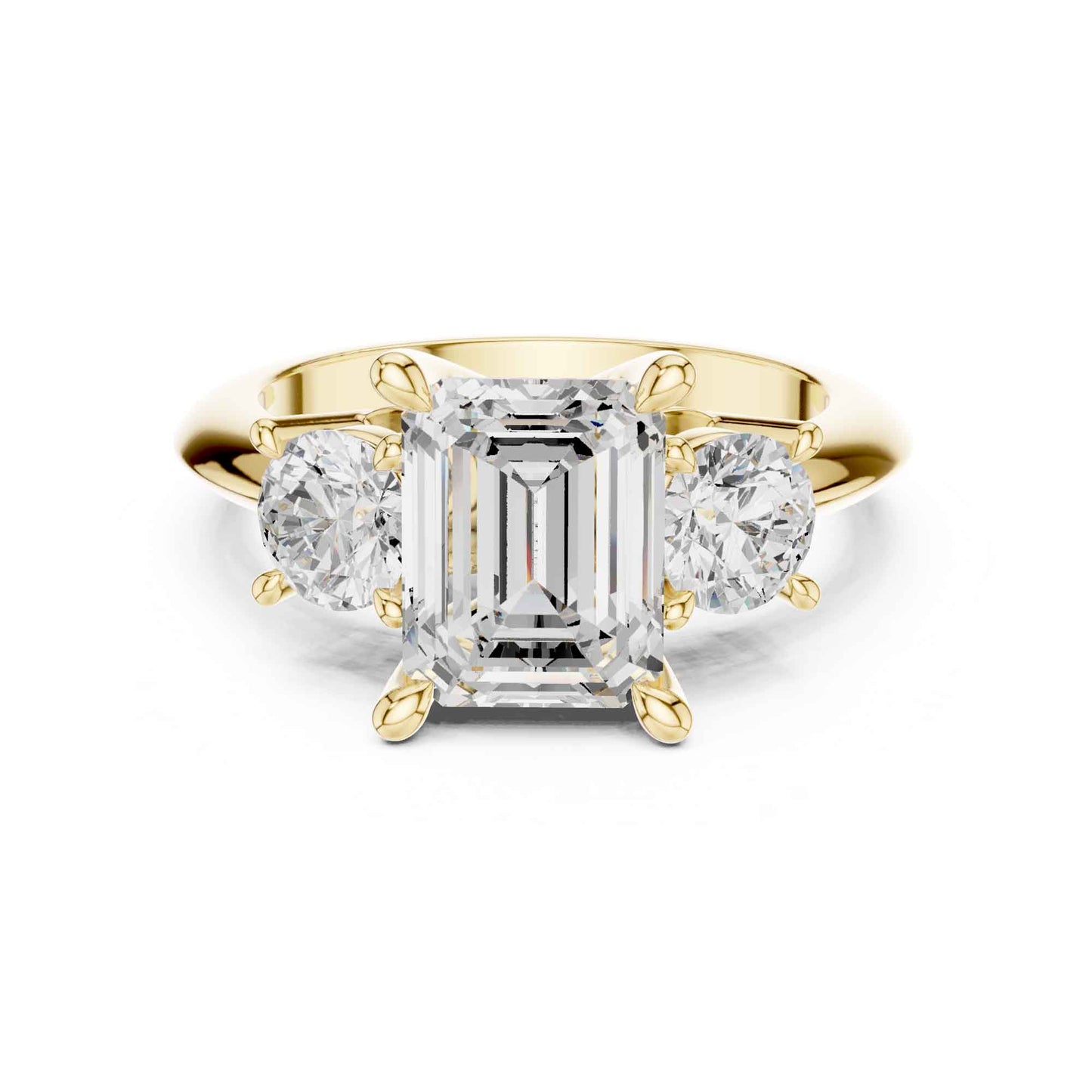 2.5 Carat Emerald Cut Diamond Three-Stone Engagement Ring with Round Side Stones