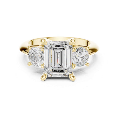 2.5 Carat Emerald Cut Diamond Three-Stone Engagement Ring with Round Side Stones