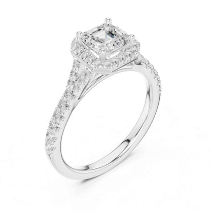 1 Carat Asscher Cut Diamond Halo Engagement Ring with Pavé Band