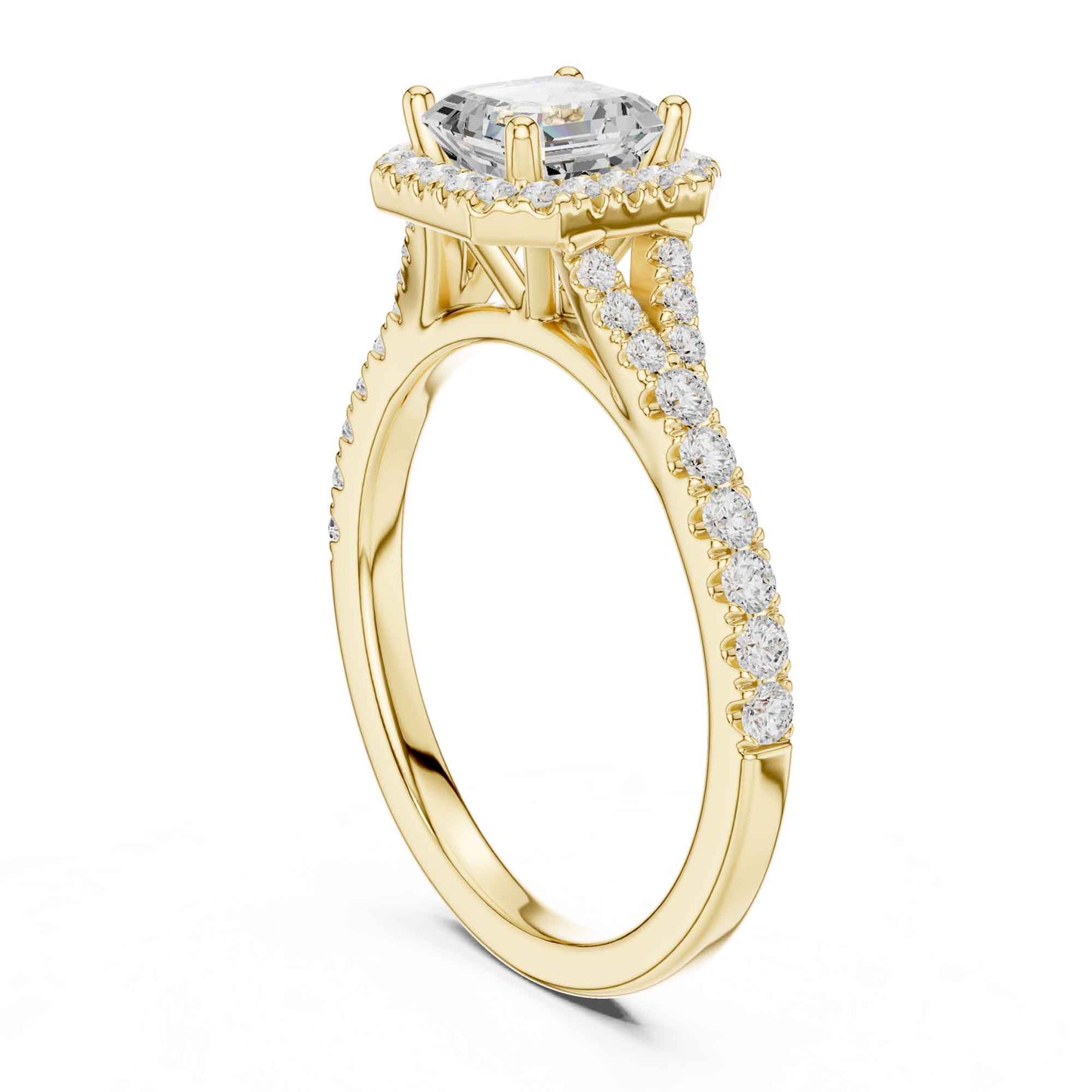 1 Carat Asscher Cut Diamond Halo Engagement Ring with Pavé Band