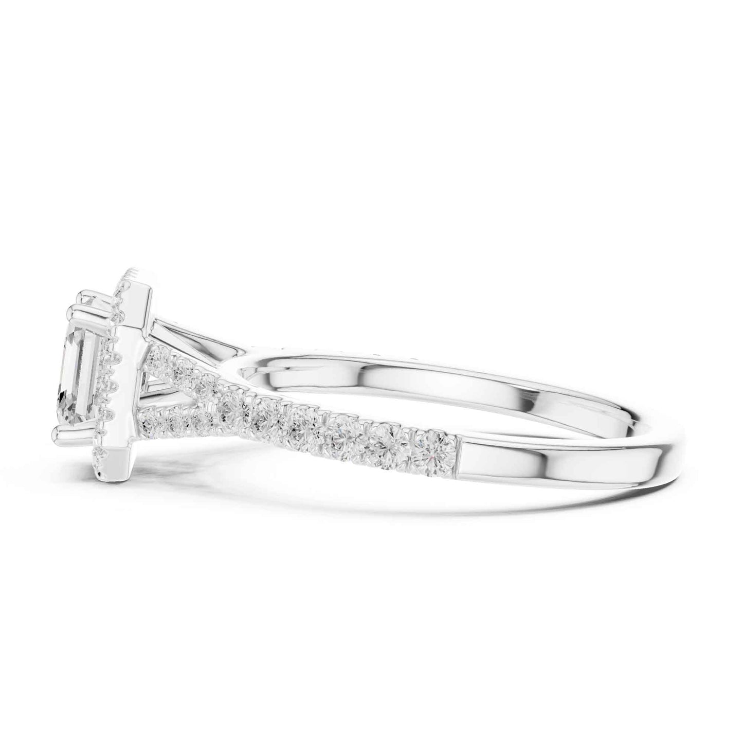 1 Carat Asscher Cut Diamond Halo Engagement Ring with Pavé Band