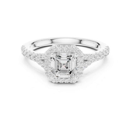 1 Carat Asscher Cut Diamond Halo Engagement Ring with Pavé Band
