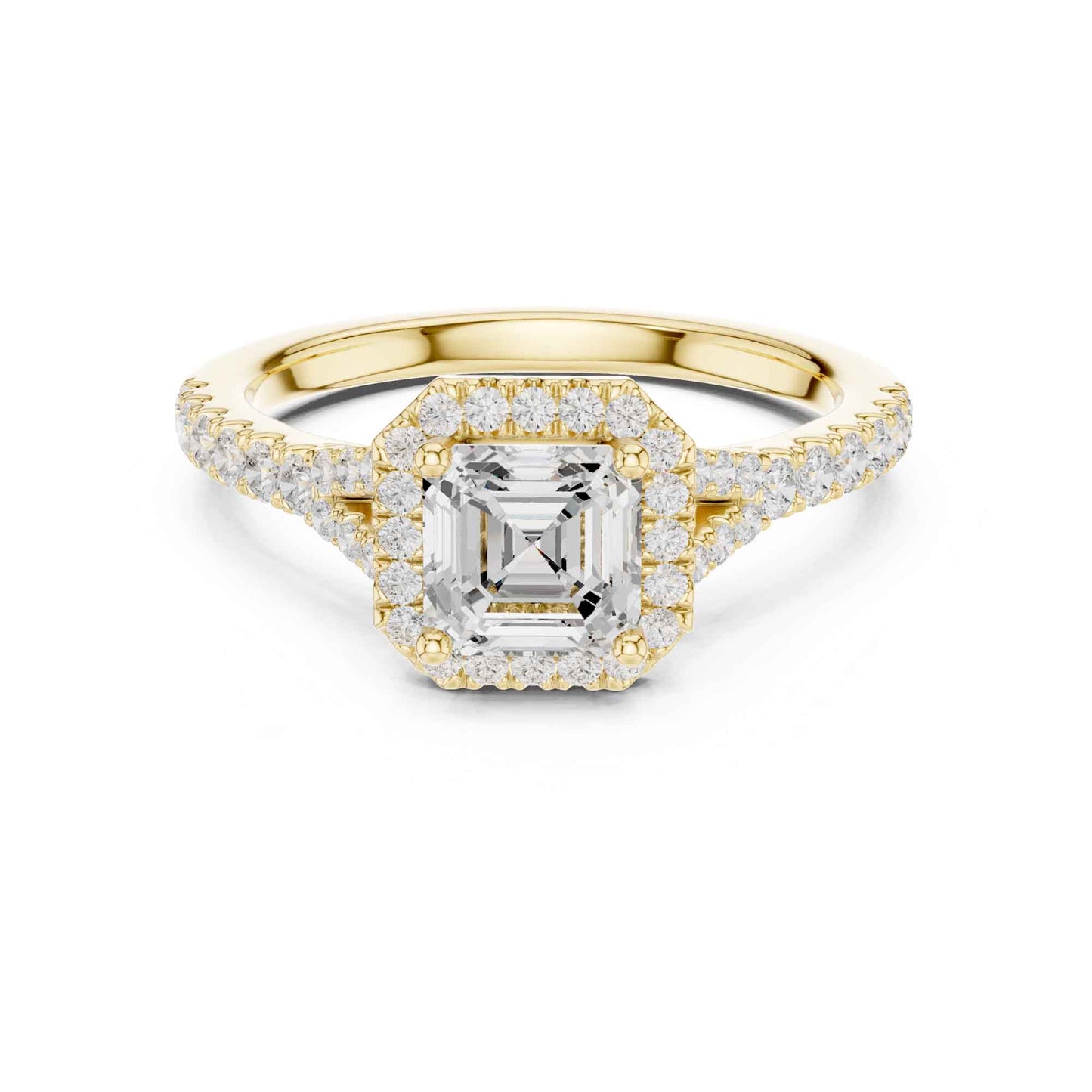 1 Carat Asscher Cut Diamond Halo Engagement Ring with Pavé Band