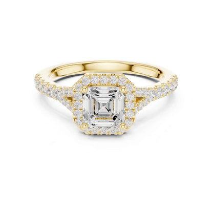 1 Carat Asscher Cut Diamond Halo Engagement Ring with Pavé Band