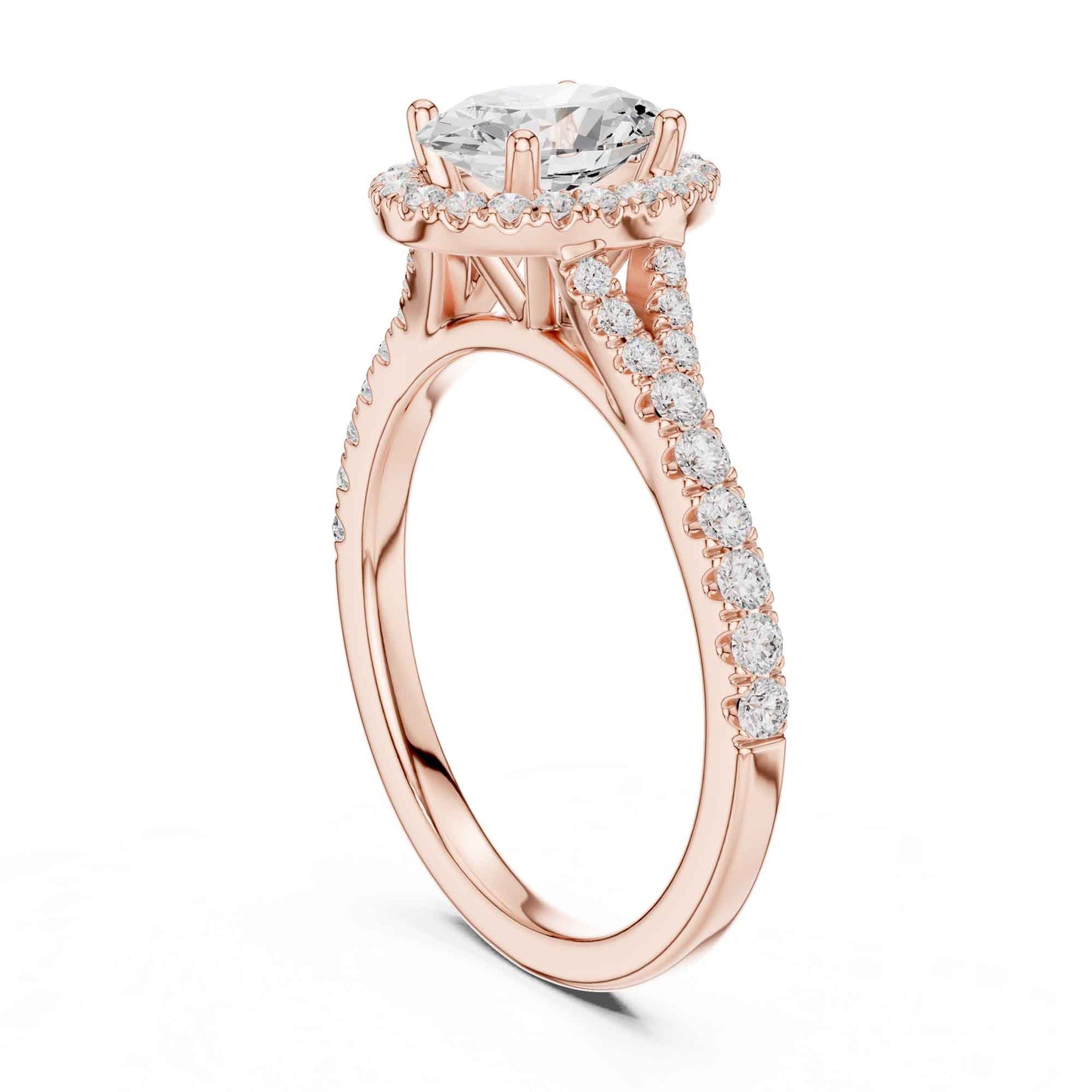 1 Carat Oval Cut Diamond Halo Engagement Ring with Pavé Band