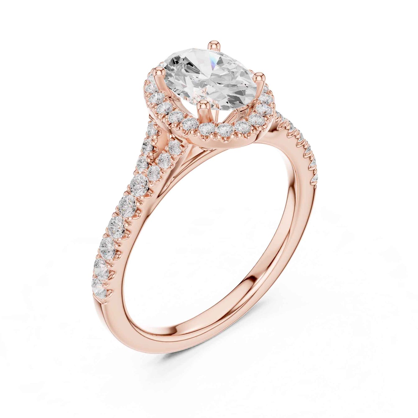 1 Carat Oval Cut Diamond Halo Engagement Ring with Pavé Band