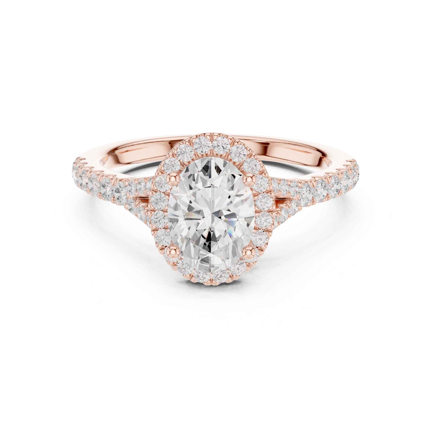 1 Carat Oval Cut Diamond Halo Engagement Ring with Pavé Band