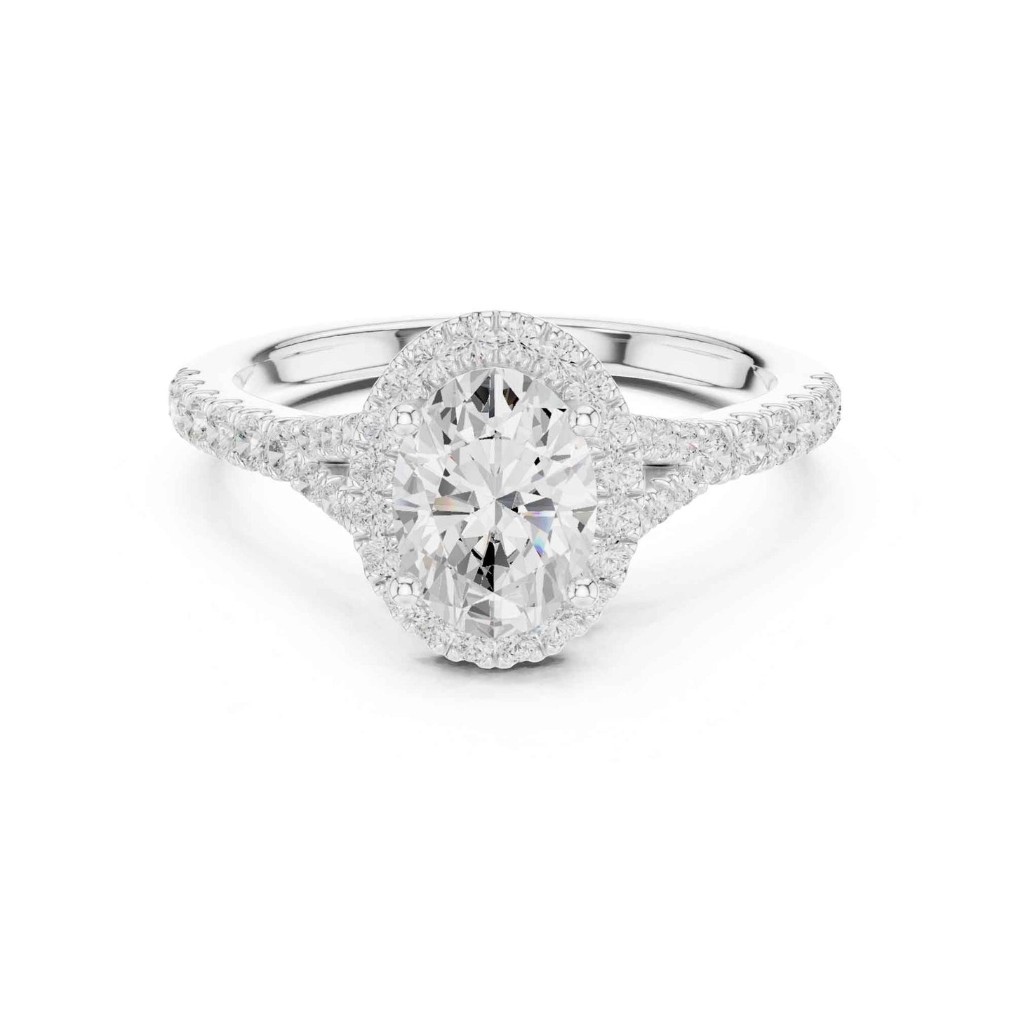 1 Carat Oval Cut Diamond Halo Engagement Ring with Pavé Band