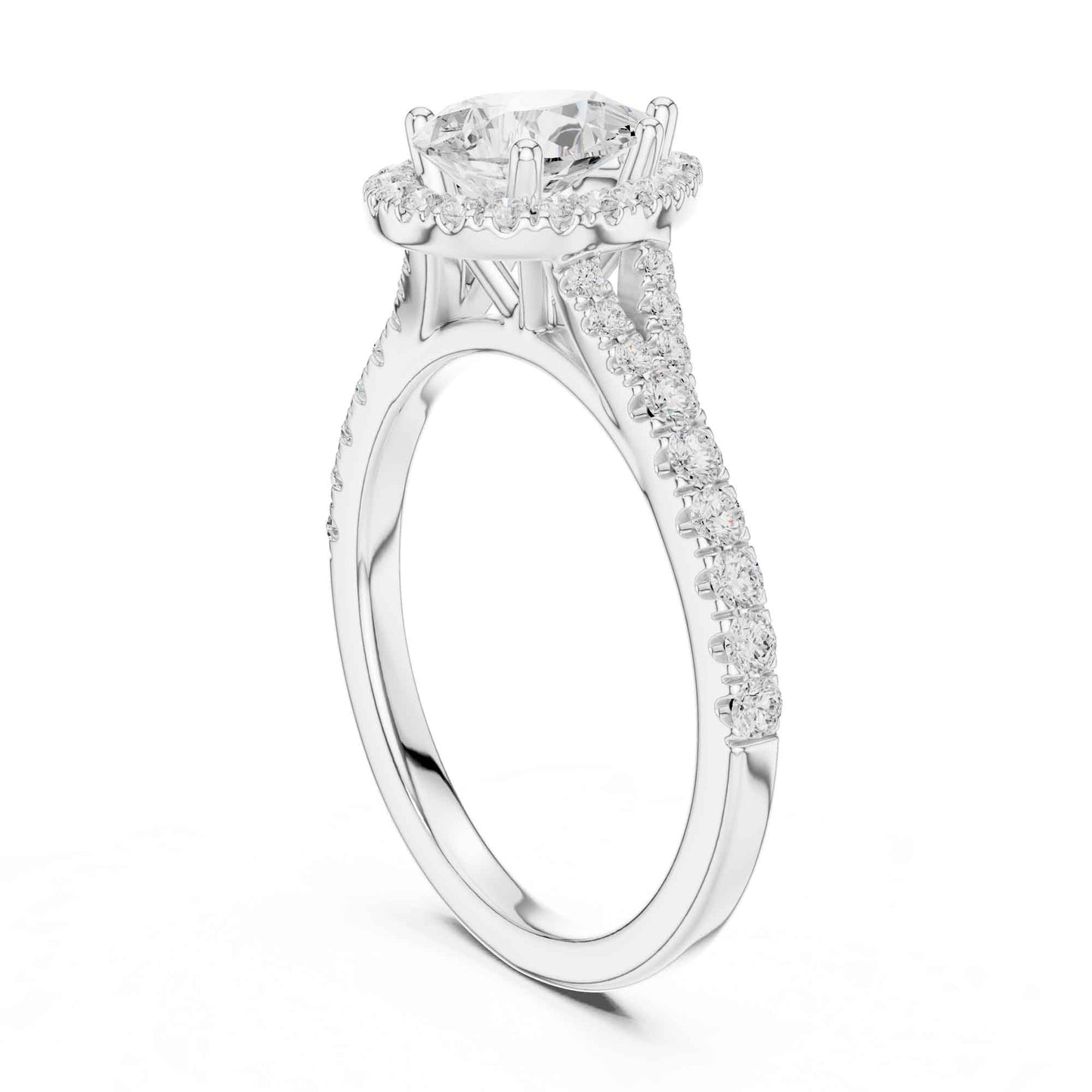 1 Carat Pear Diamond Engagement Ring with Cushion Halo and Diamond-Set Band
