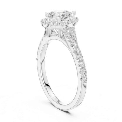 1 Carat Pear Diamond Engagement Ring with Cushion Halo and Diamond-Set Band