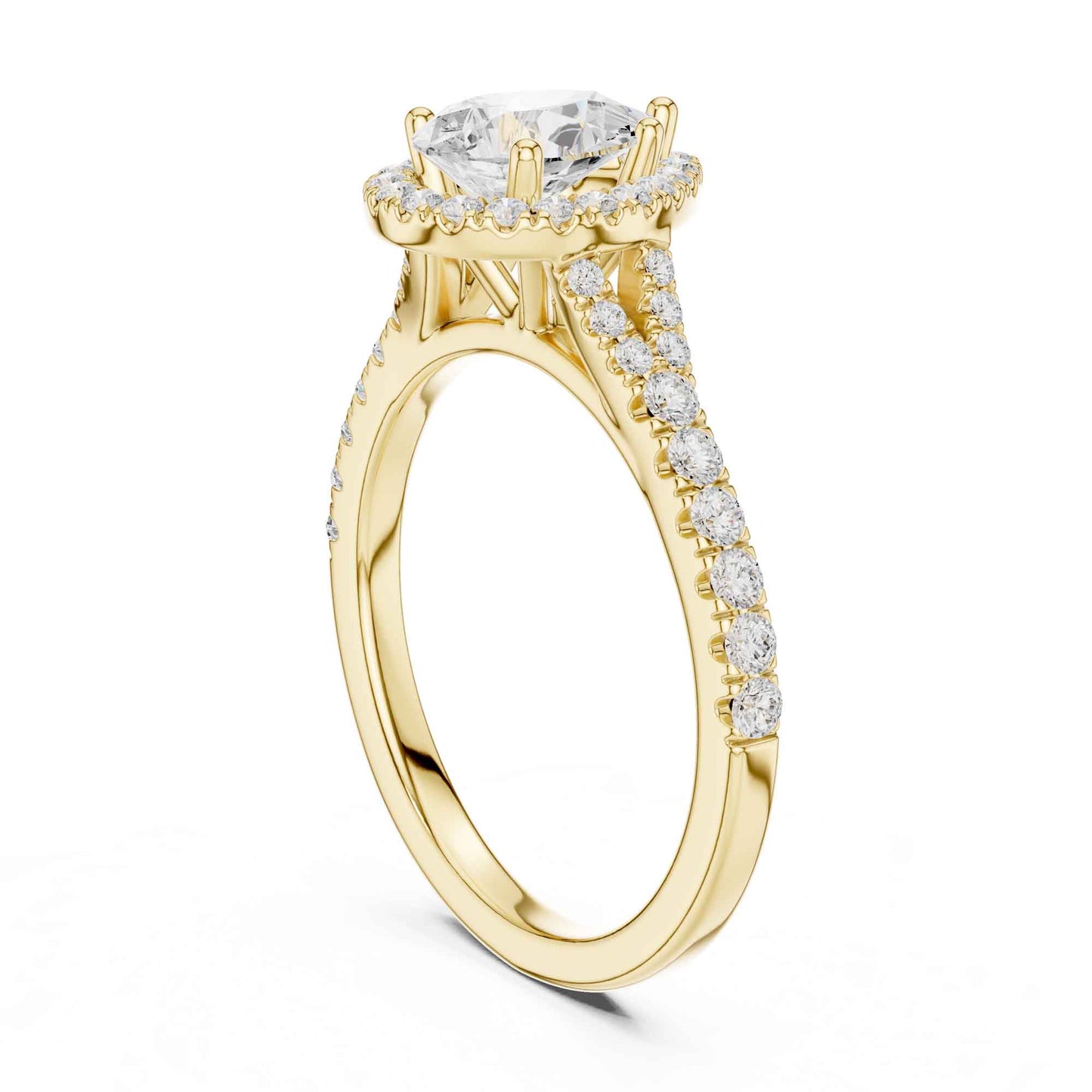 1 Carat Pear Diamond Engagement Ring with Cushion Halo and Diamond-Set Band