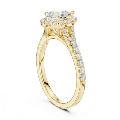 1 Carat Pear Diamond Engagement Ring with Cushion Halo and Diamond-Set Band