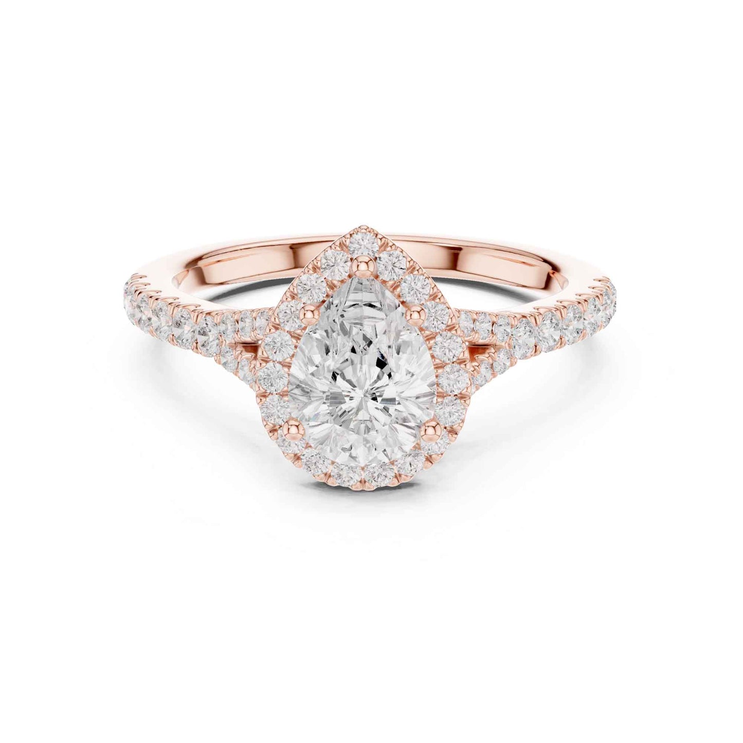 1 Carat Pear Diamond Engagement Ring with Cushion Halo and Diamond-Set Band
