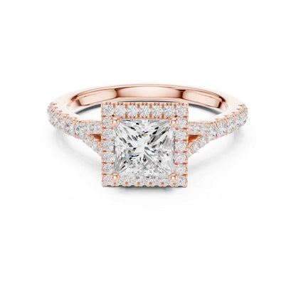 1 Carat Princess Cut Engagement Ring with Cushion Halo and Diamond-Set Band