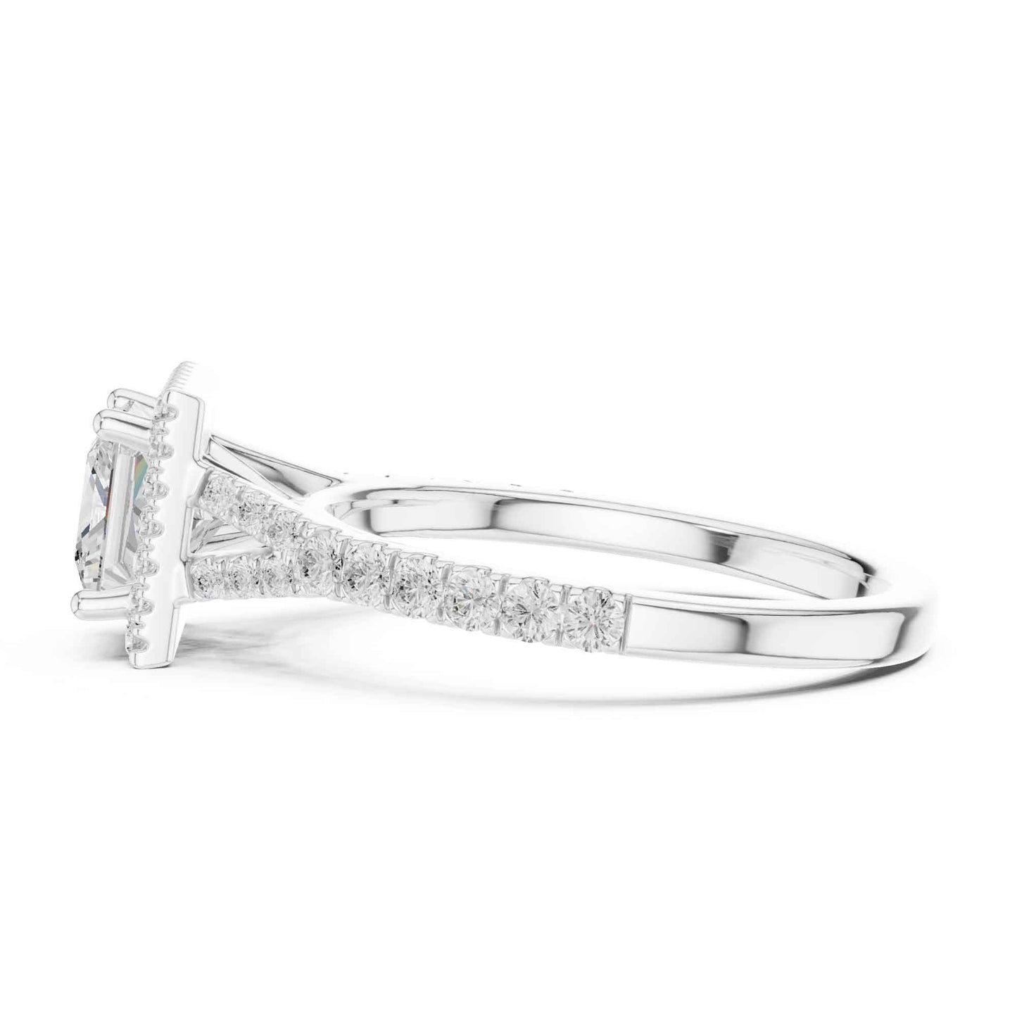 1 Carat Princess Cut Engagement Ring with Cushion Halo and Diamond-Set Band