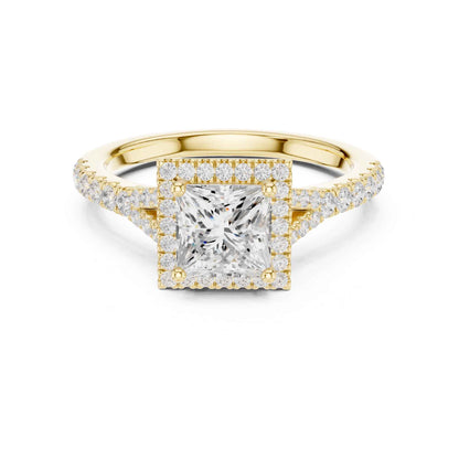 1 Carat Princess Cut Engagement Ring with Cushion Halo and Diamond-Set Band