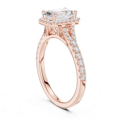 1 Carat Radiant Cut Engagement Ring with Halo and Diamond-Set Band