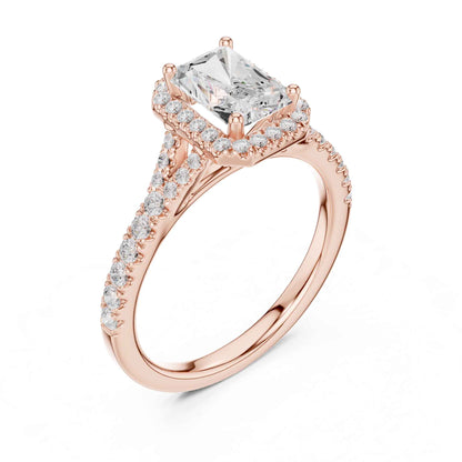 1 Carat Radiant Cut Engagement Ring with Halo and Diamond-Set Band