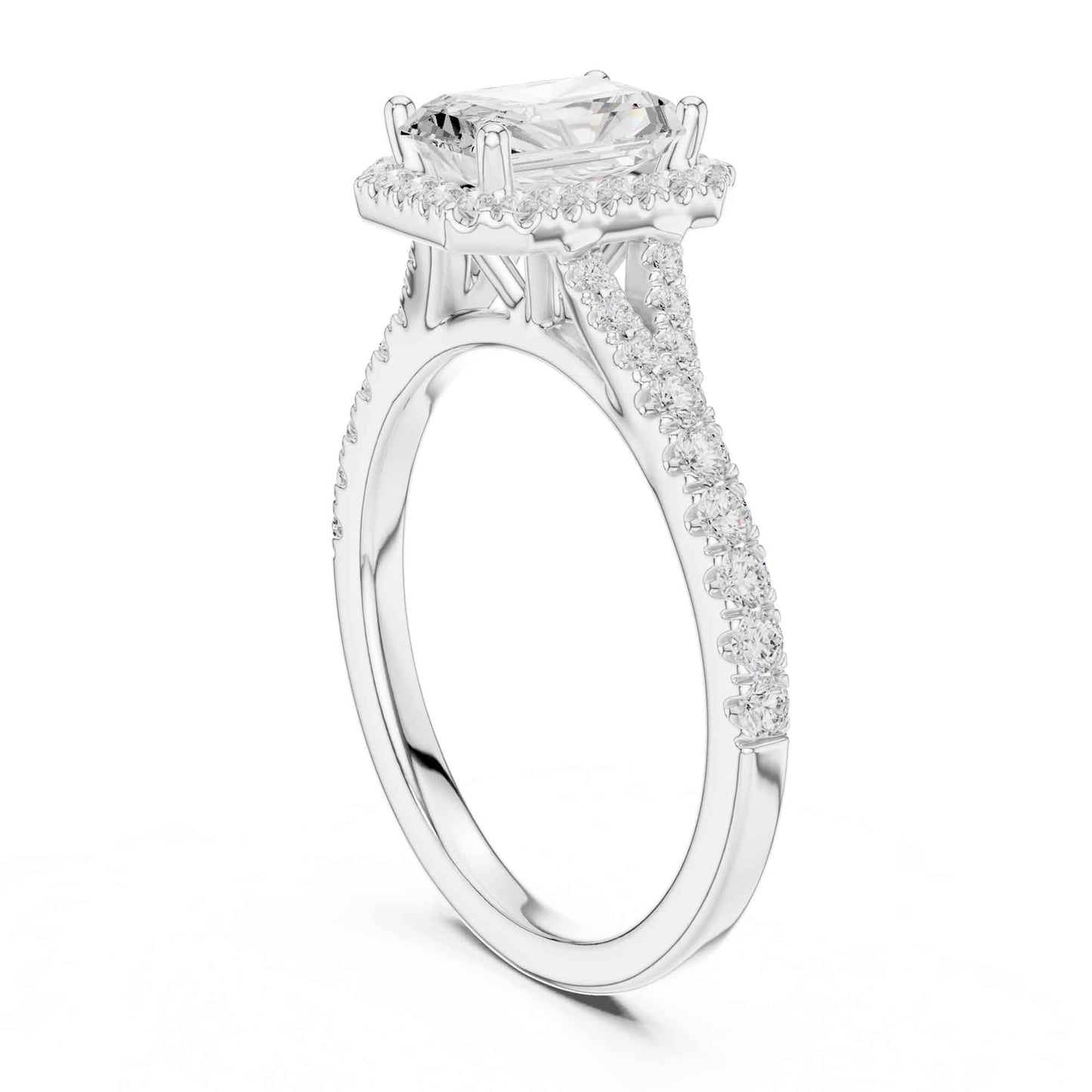 1 Carat Radiant Cut Engagement Ring with Halo and Diamond-Set Band
