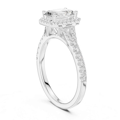 1 Carat Radiant Cut Engagement Ring with Halo and Diamond-Set Band