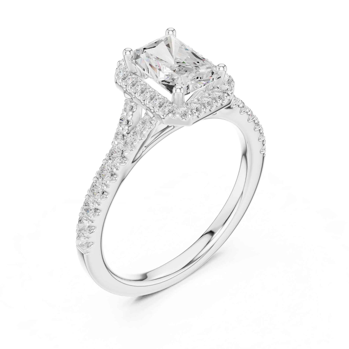 1 Carat Radiant Cut Engagement Ring with Halo and Diamond-Set Band