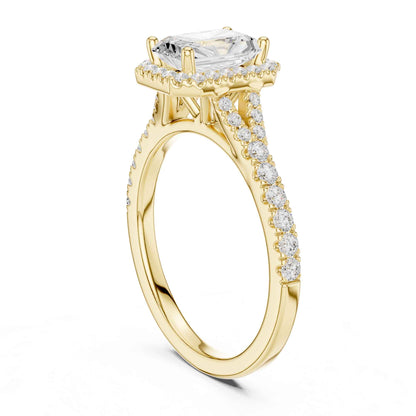 1 Carat Radiant Cut Engagement Ring with Halo and Diamond-Set Band