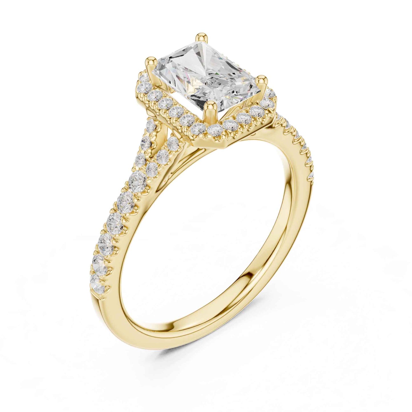 1 Carat Radiant Cut Engagement Ring with Halo and Diamond-Set Band