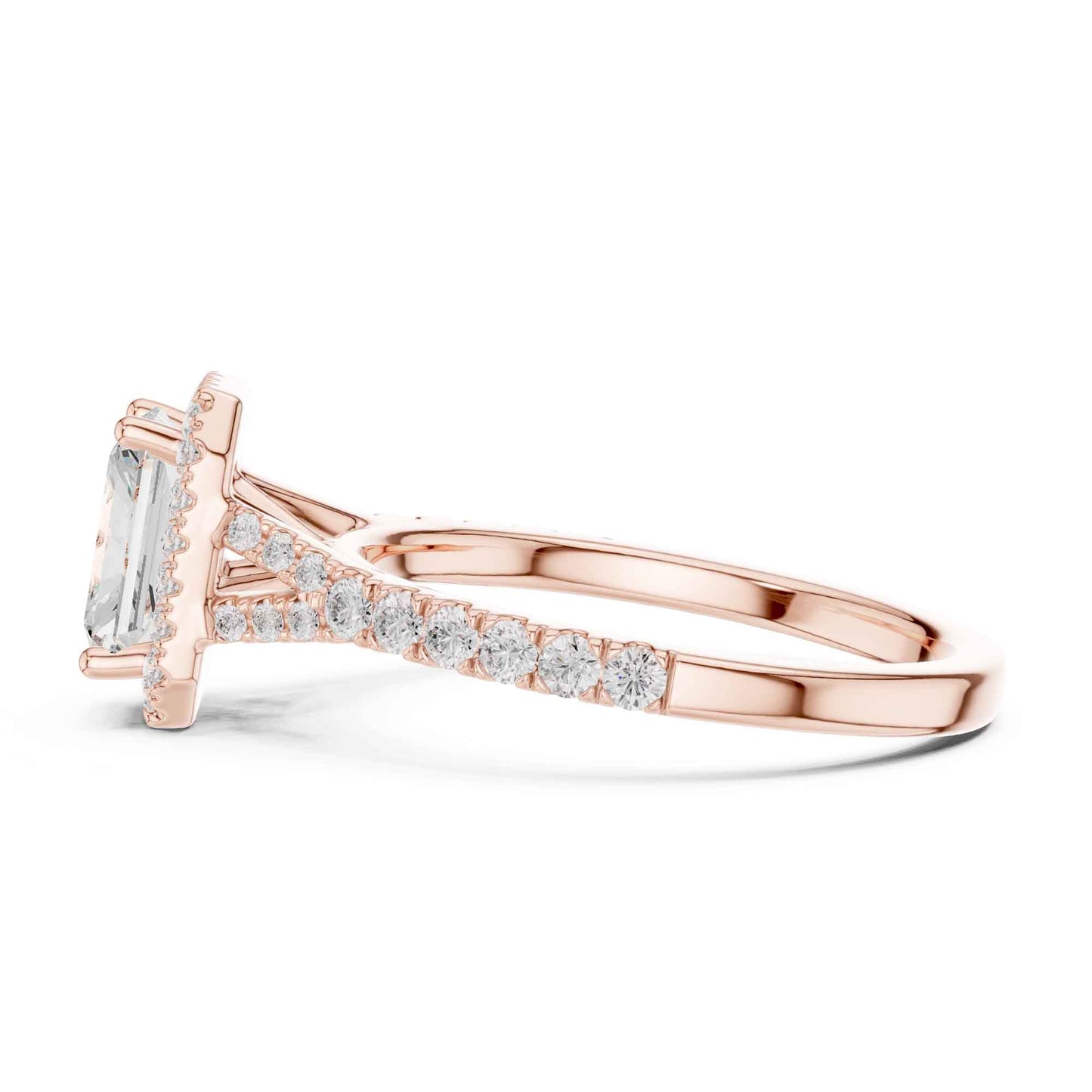 1 Carat Radiant Cut Engagement Ring with Halo and Diamond-Set Band