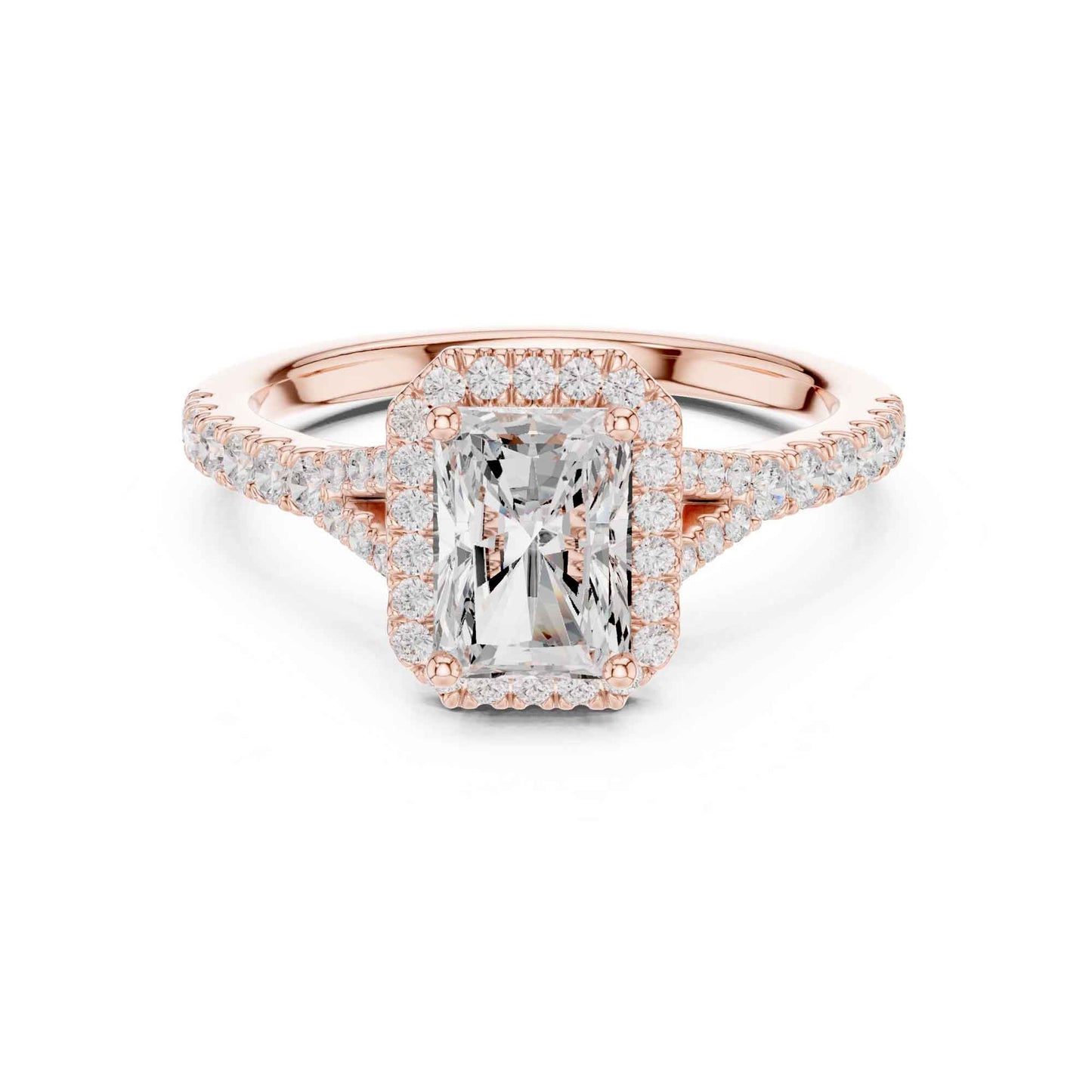 1 Carat Radiant Cut Engagement Ring with Halo and Diamond-Set Band
