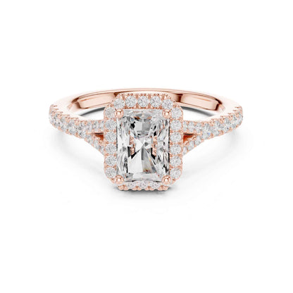 1 Carat Radiant Cut Engagement Ring with Halo and Diamond-Set Band