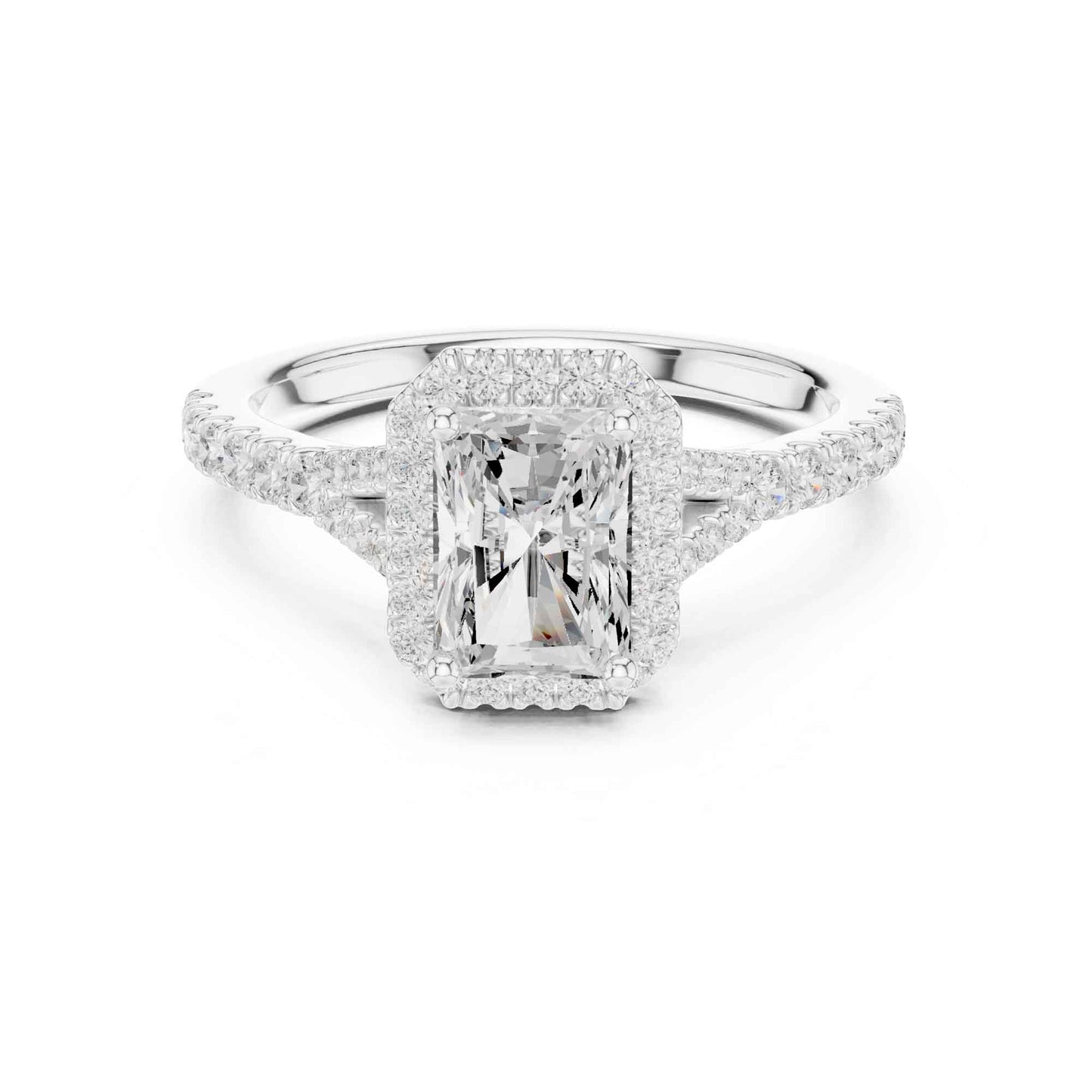 1 Carat Radiant Cut Engagement Ring with Halo and Diamond-Set Band