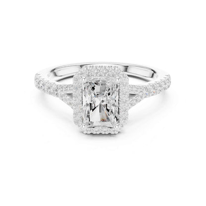 1 Carat Radiant Cut Engagement Ring with Halo and Diamond-Set Band