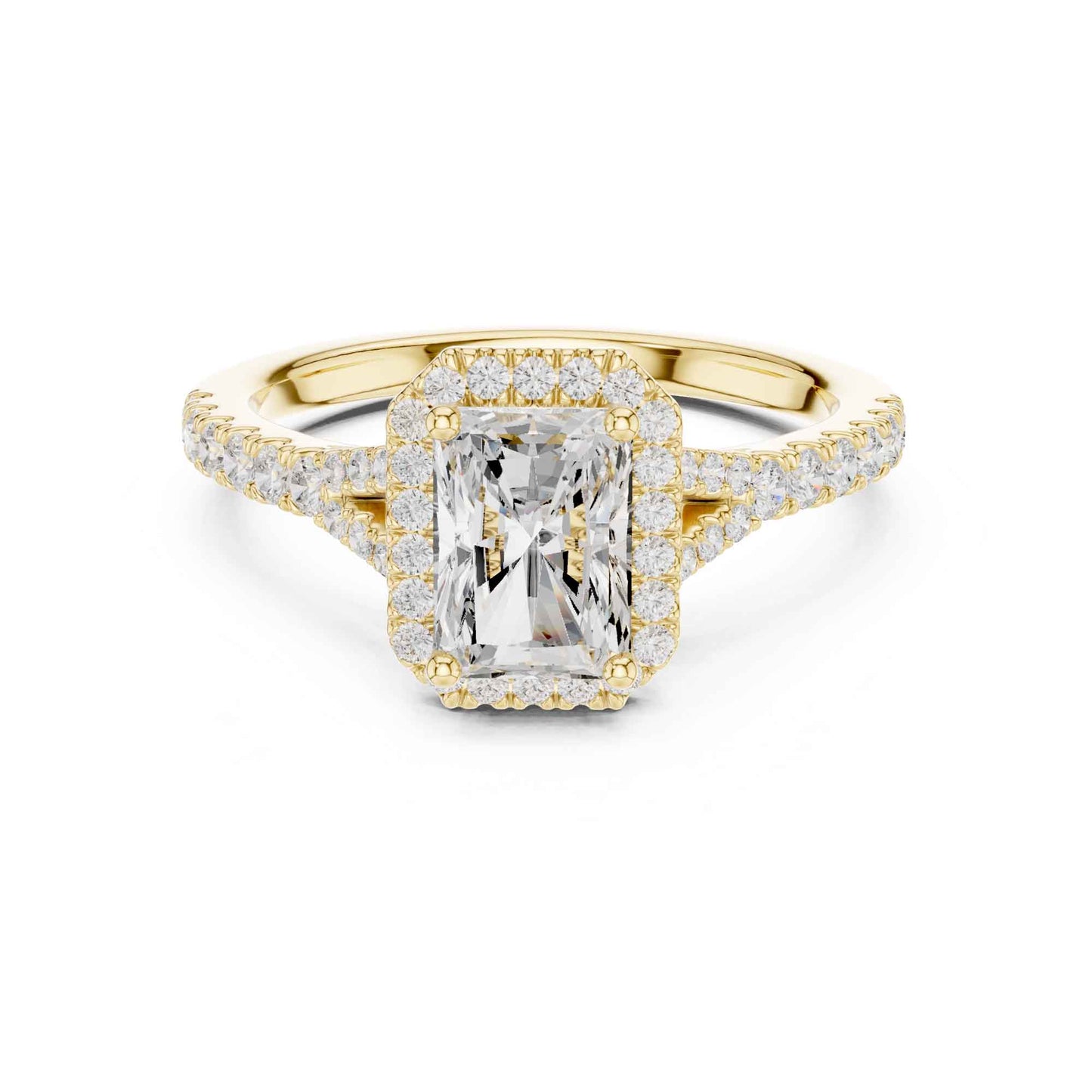 1 Carat Radiant Cut Engagement Ring with Halo and Diamond-Set Band