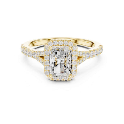 1 Carat Radiant Cut Engagement Ring with Halo and Diamond-Set Band