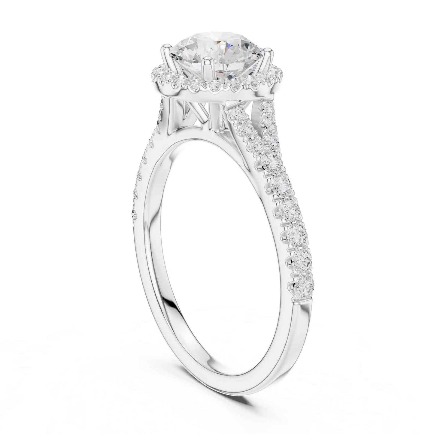 1 Carat Classic Round Diamond Halo Ring with Pavé Accents