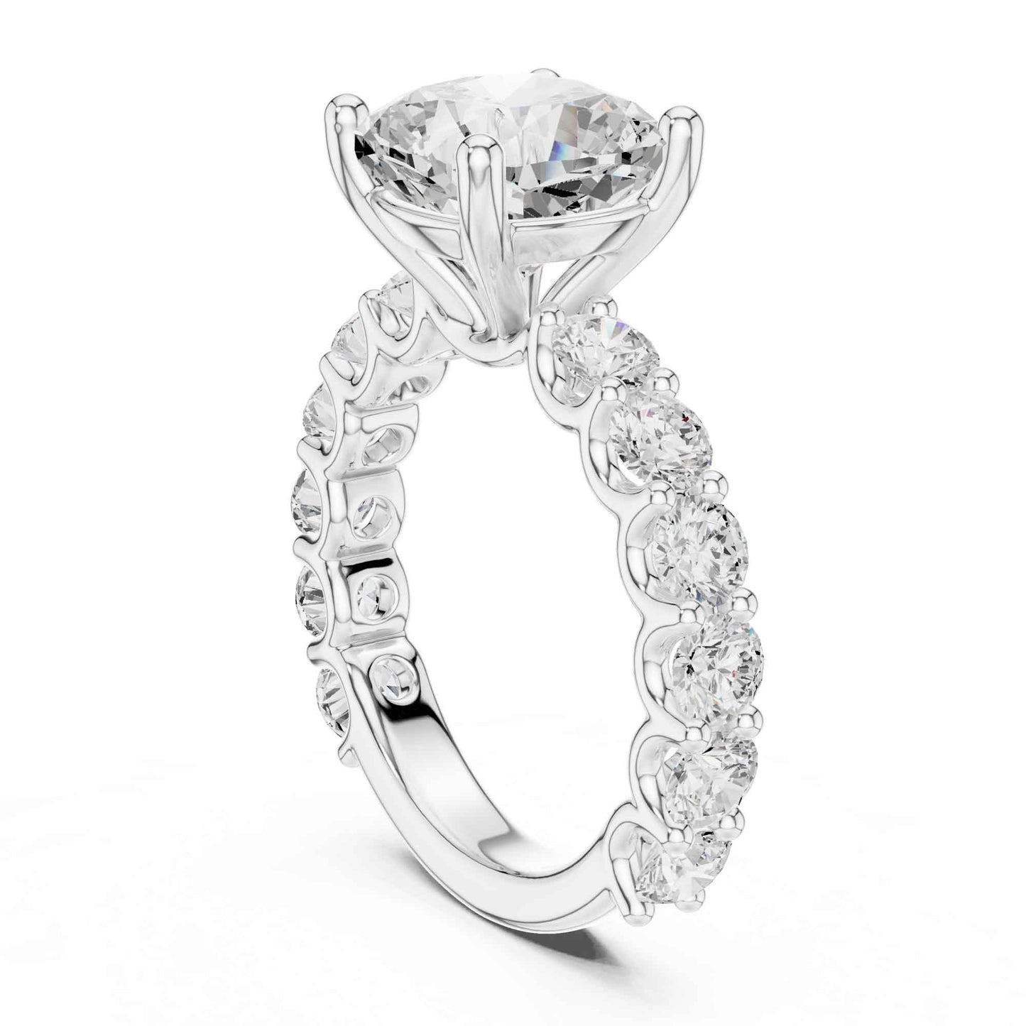 4 Carat Cushion Cut Lab Grown Diamond Engagement Ring in Classic Pavé Style