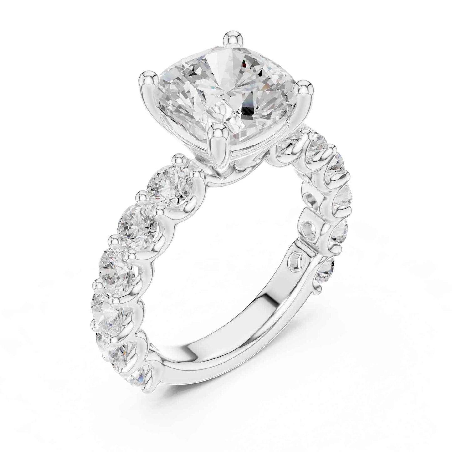 4 Carat Cushion Cut Lab Grown Diamond Engagement Ring in Classic Pavé Style