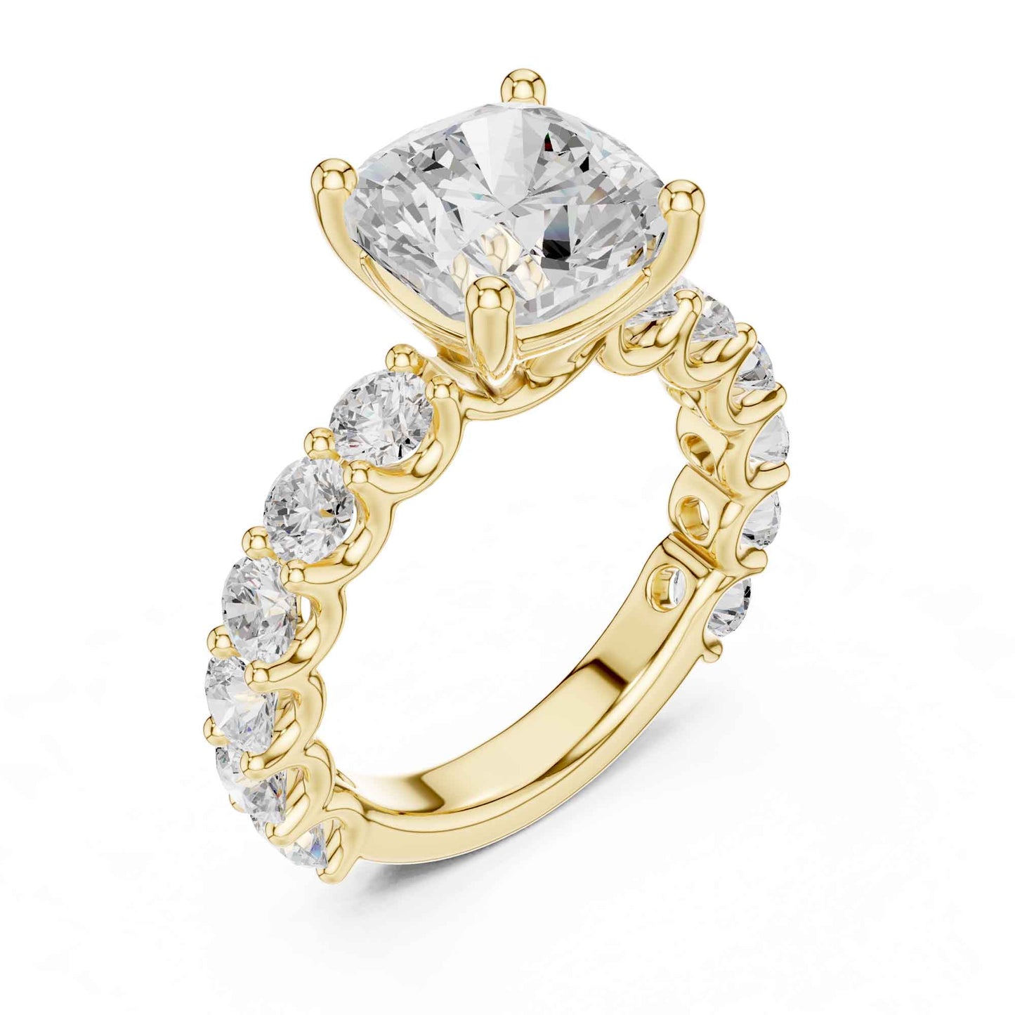 4 Carat Cushion Cut Lab Grown Diamond Engagement Ring in Classic Pavé Style