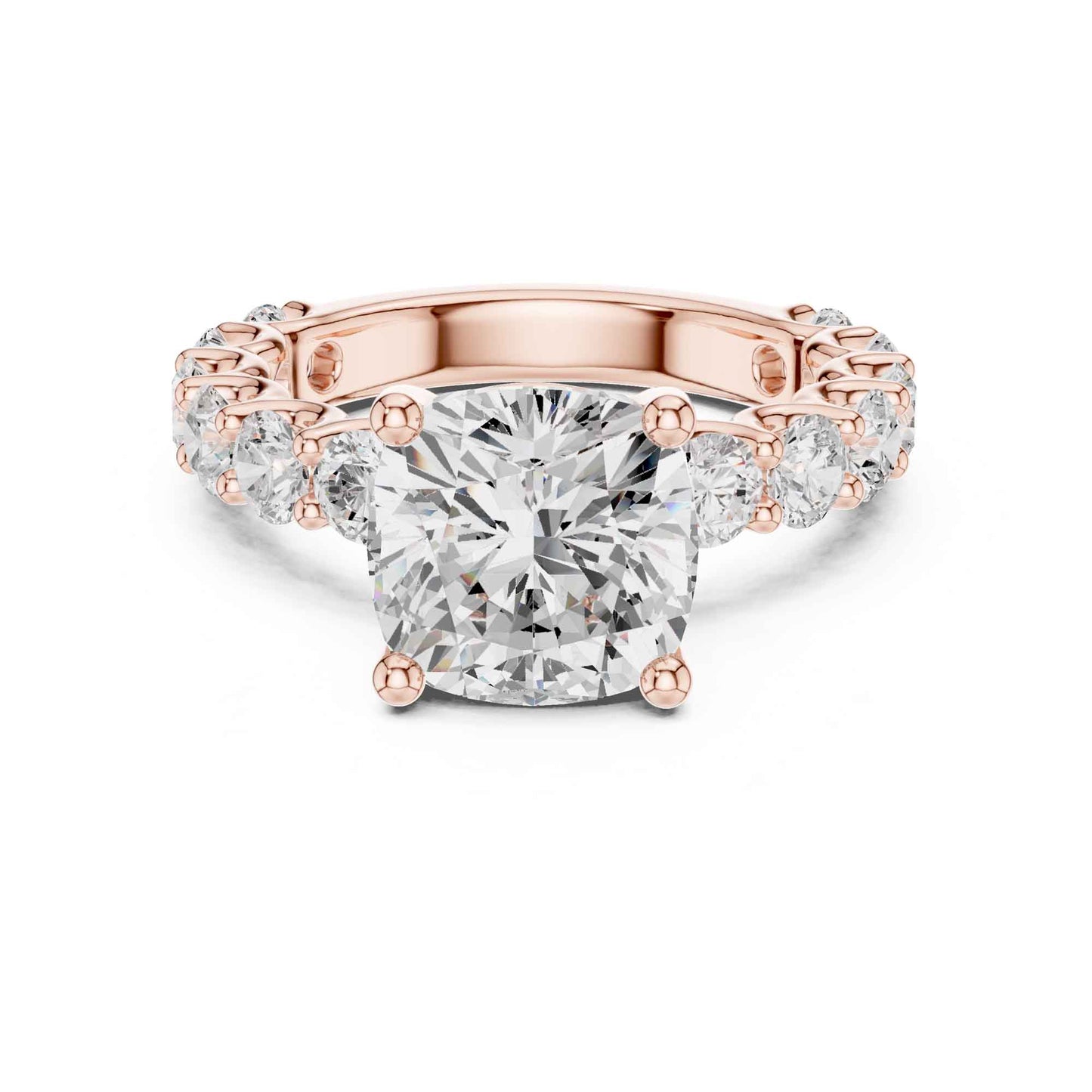 4 Carat Cushion Cut Lab Grown Diamond Engagement Ring in Classic Pavé Style