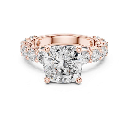 4 Carat Cushion Cut Lab Grown Diamond Engagement Ring in Classic Pavé Style