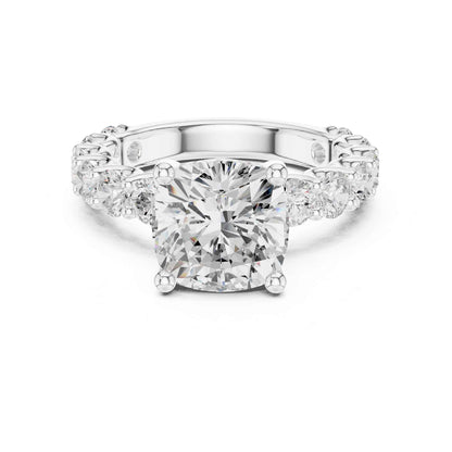 4 Carat Cushion Cut Lab Grown Diamond Engagement Ring in Classic Pavé Style
