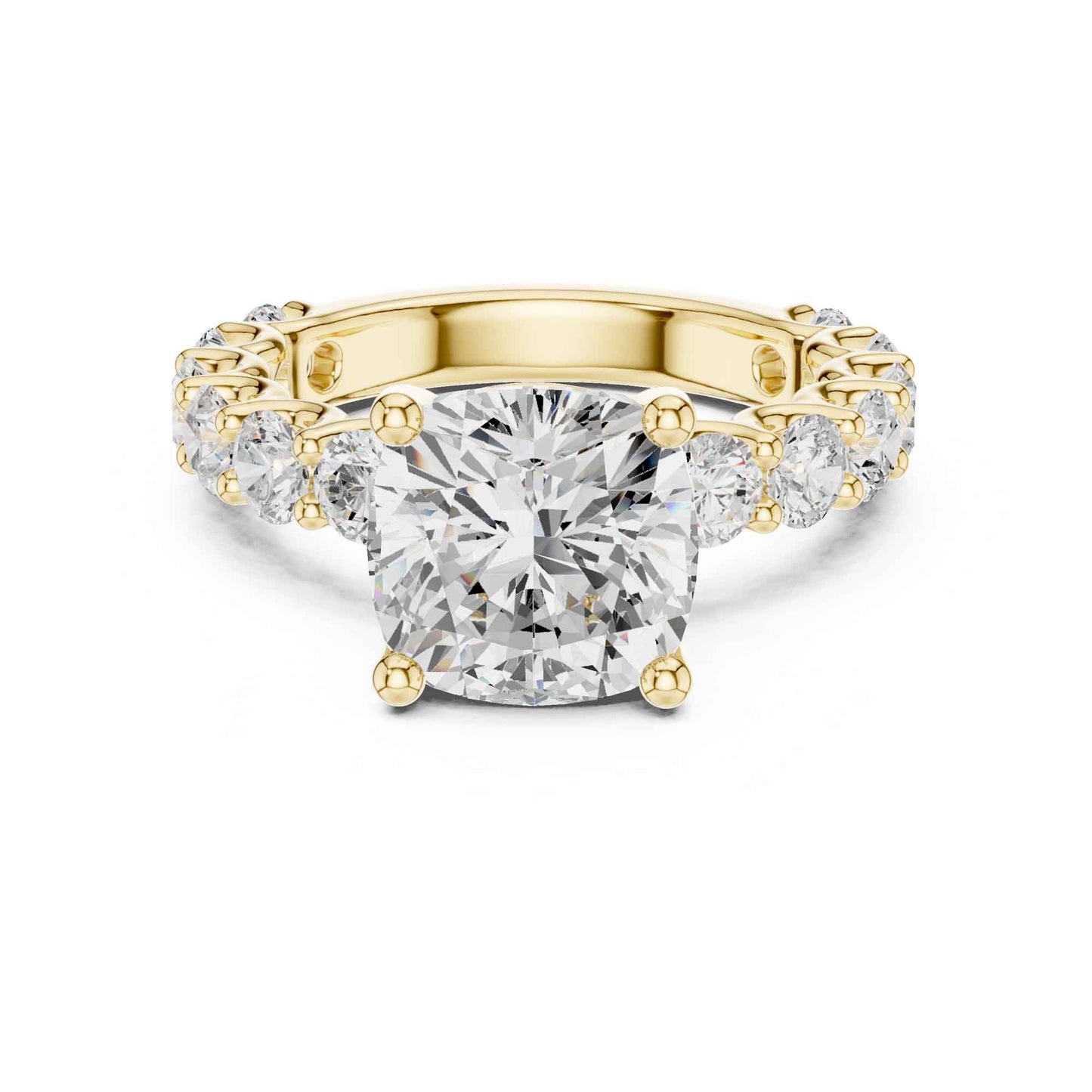 4 Carat Cushion Cut Lab Grown Diamond Engagement Ring in Classic Pavé Style