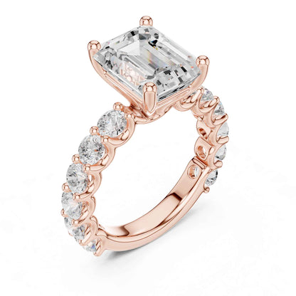 4 Carat Emerald Cut Solitaire Lab Grown Diamond Ring with Pavé Shank