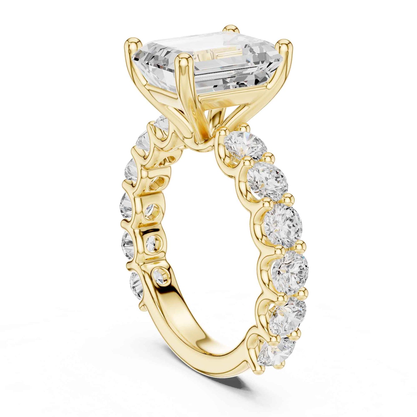 4 Carat Emerald Cut Solitaire Lab Grown Diamond Ring with Pavé Shank