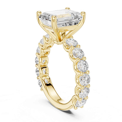 4 Carat Emerald Cut Solitaire Lab Grown Diamond Ring with Pavé Shank
