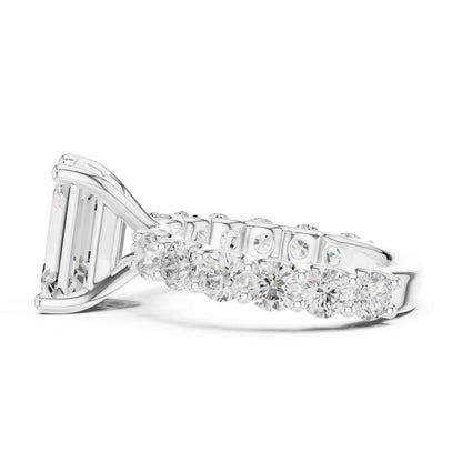 4 Carat Emerald Cut Solitaire Lab Grown Diamond Ring with Pavé Shank