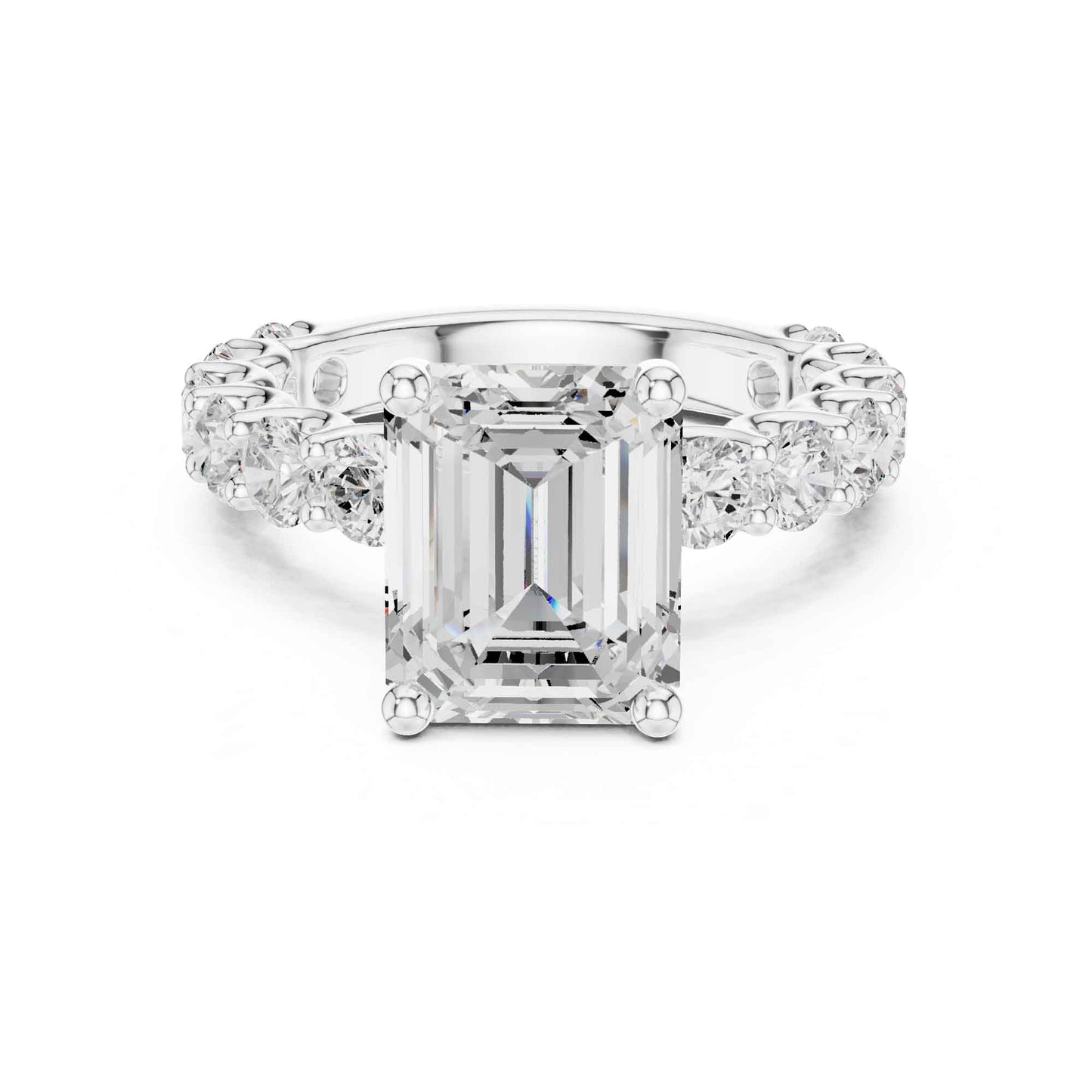 4 Carat Emerald Cut Solitaire Lab Grown Diamond Ring with Pavé Shank